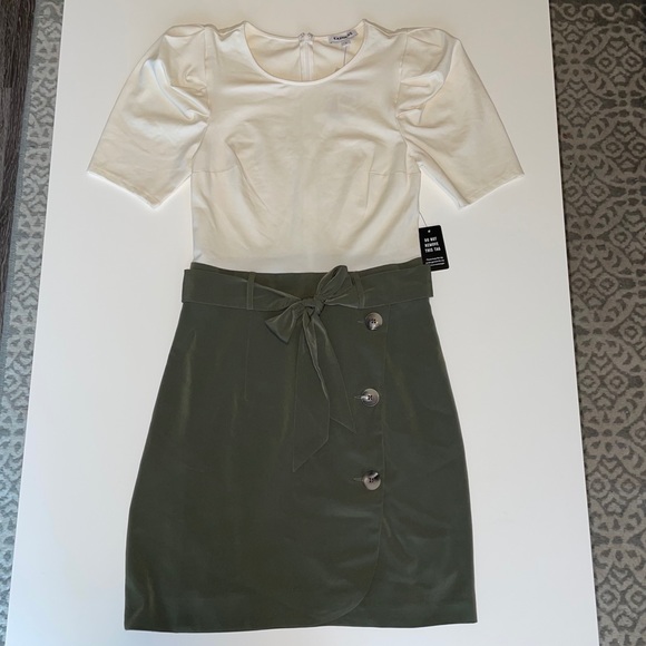 Express Olive Tie-Waist Dress - Picture 1 of 5
